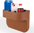 Car Cup Holder, PU Leather Cover Auto Front Seat Organizer, Brown | Multifunctional Cup Drink Holder, Gap Filler Coin Bucket Storage Box, Console Side Pocket, Cell Mobile Phone Holder