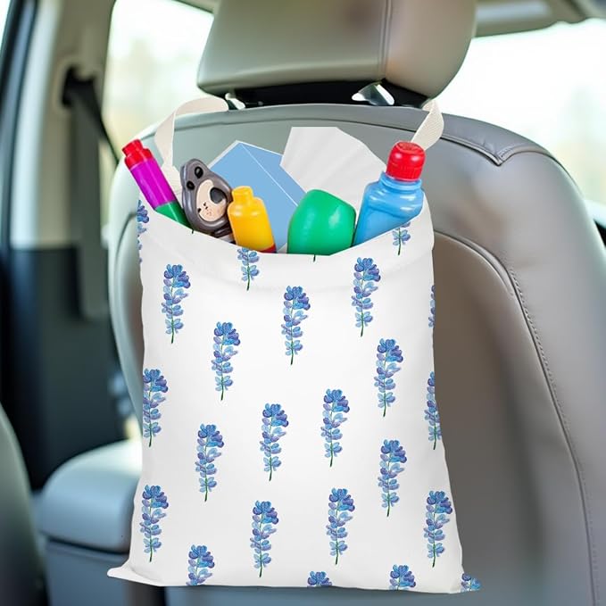 Car Trash Bag Car Garbage Bag Hanging Cars Trash Can Spring Decor Waterproof Cars Back Seat Organizer for Vehicle Travelling Swimming Camping Blue Flower Decor