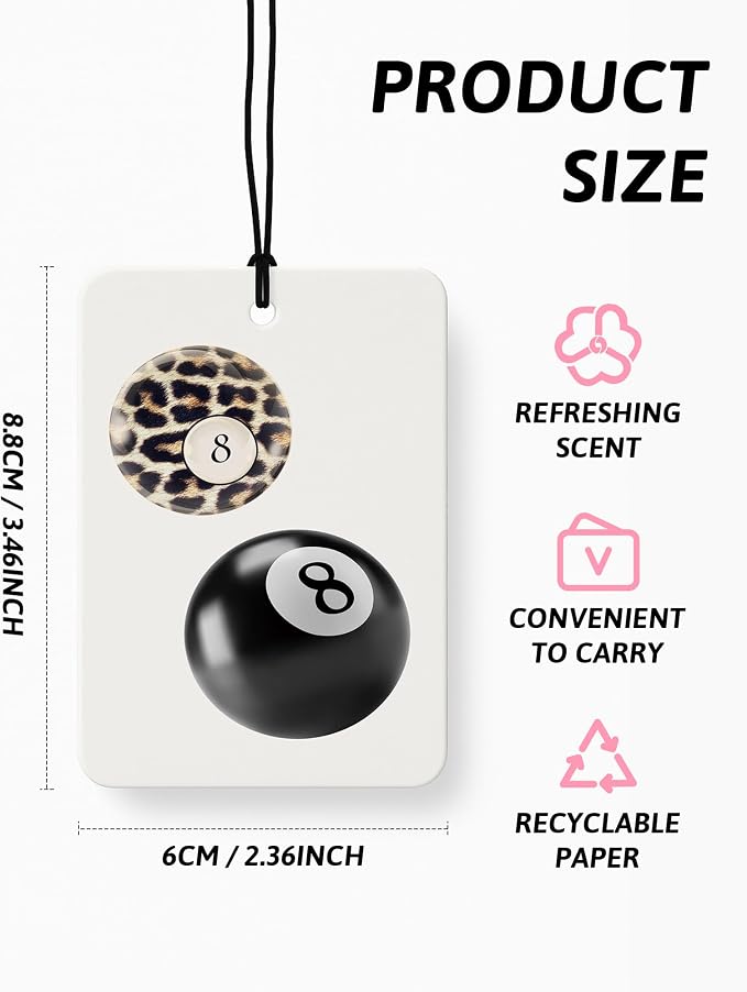 Trendy Leopard Print Car Air Freshener 4 Pcs, Funky Cheetah Print 8 Ball Ace Card Hanging Air Freshener for Cars Closet Drawer, Cheetah Girly Car Accessories Mirror Decor for Women