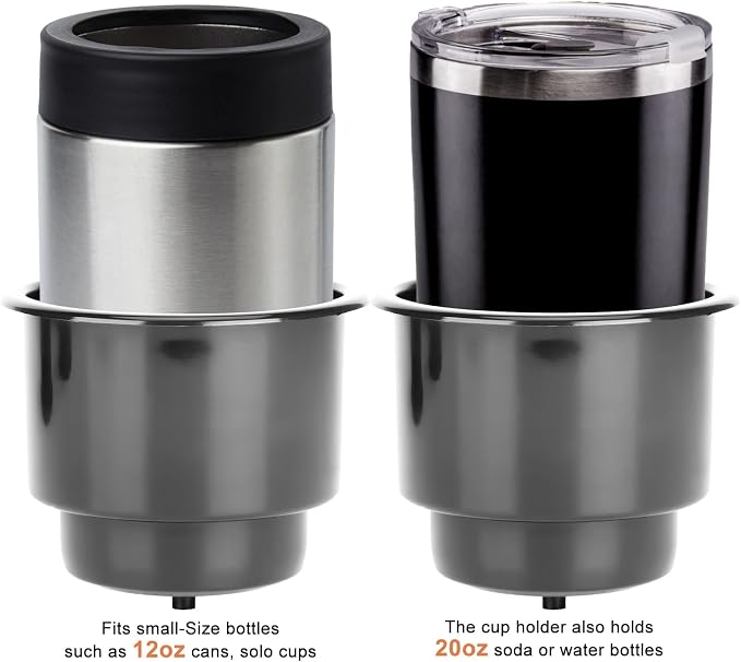 (Set of 3) Amarine-Made Black Recessed Plastic Cup Drink Can Holder with Drain for Boat Car Marine Rv - Black
