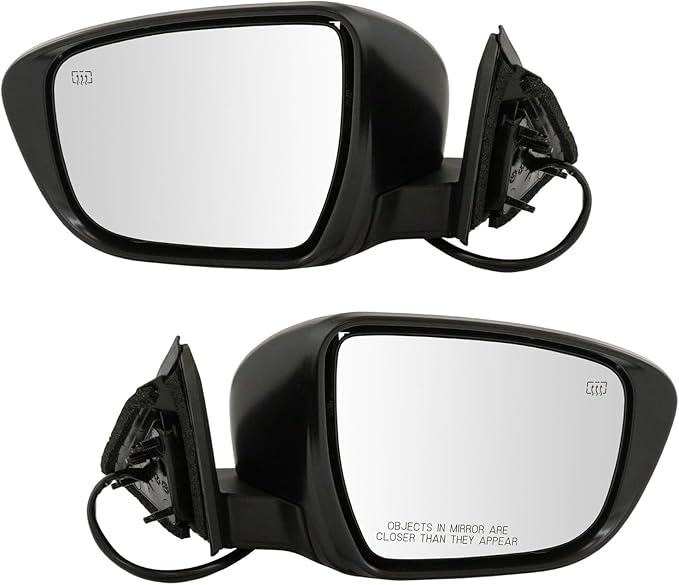 Power Heated Side Mirror Set Driver & Passenger Smooth Black Paint to Match Chrome Base Compatible with 2014-2016 Nissan Rogue NI1320285 NI1321285
