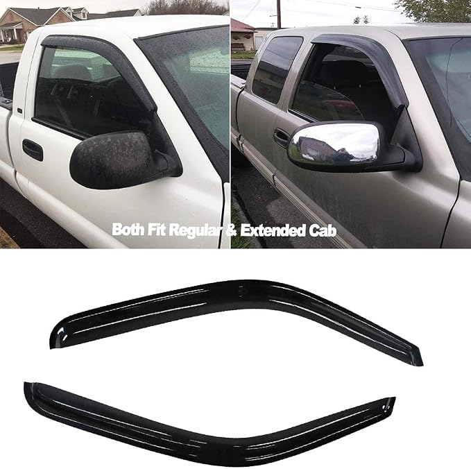92956 Side Window Visors Wind Deflector for 99-07 Chevry Silverado 1500, 99-06 Silverado/Sierra 2500&3500, 2007 Classic with Standard Cab/Extended Cab, 2pcs Outside Smoke Rain Guards Set