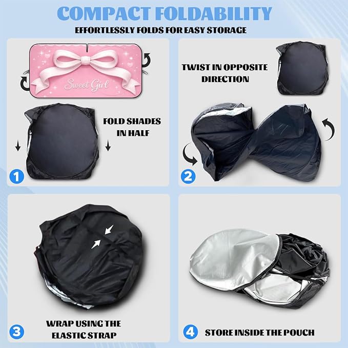 Cute Car Windshield Sunshades Pink Ribbon Sweet Coquette Aesthetic Kawaii Front Window Sun Shade Rays Sun Shade Visor Protector for Car Sedan Truck SUV Accessories 59" L x 31.5" W
