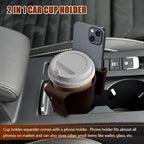 Car Cup Holder Expander, Cup Holder for Car, 2-in-1 Mobile Phone Drink Adapter, Auto Interior Accessories Multifunction Auto Seat Back and Armrest Box Storage Device for Most Vehicles (Brown)