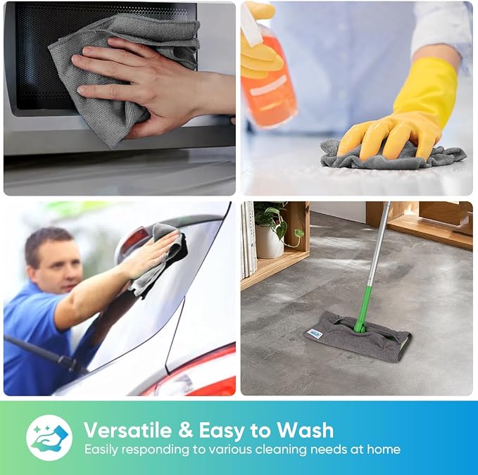 Grey Microfiber Cleaning Cloth, 24 Pack Cleaning Towels for Kitchen, Lint Free, Scratch-Free, Highly Absorbent, and Reusable Cleaning Rags for House, Window and Glass, Cars, 11.5 X11.5 inch