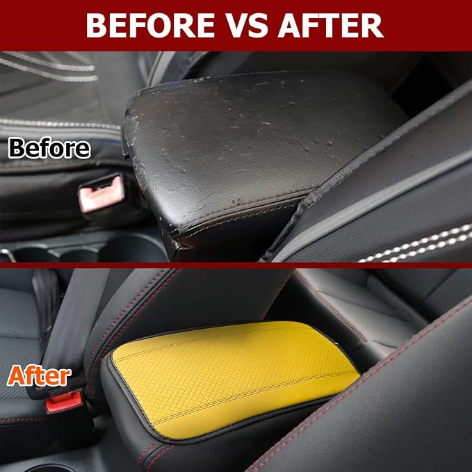 Car Armrest Storage Box Mat, Fiber Leather Car Center Console Cover, Car Armrest Seat Box Cover Accessories Interior Protection for Most Vehicle, SUV, Truck, Car (Yellow)