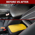 Car Armrest Storage Box Mat, Fiber Leather Car Center Console Cover, Car Armrest Seat Box Cover Accessories Interior Protection for Most Vehicle, SUV, Truck, Car (Yellow)