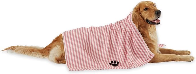 Pet Grooming Microfiber Towel, Striped Collection, X-Large, 41x23.5", Rose