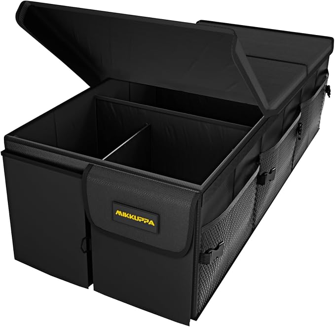 Car Trunk Organizer - 95L Collapsible Trunk Organizer with Lid, Sturdy Car Storage for SUV Auto Truck Van with Adjustable Straps and Non Slip Bottom (Black, XX-Large)