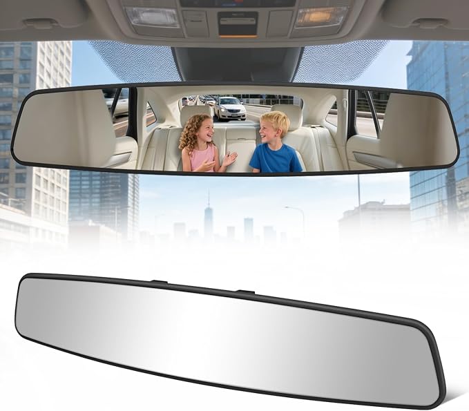 Rear View Mirror, 16 Inch Chrome Anti-glare Universal Panoramic Convex Car Interior Rear View Mirrors Clip on Big Wide Angle Rearview Mirror Extender to Blind Spot for Pickup Trucks Van