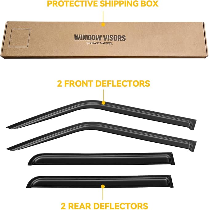 Window Visors for 2007-2018 Jeep Patriot, Rain Guards Shields Vent Deflector Shade Dark Smoke 2008 2009 2010 2011 2012 2013 2014 2015 2016 2017, Tape-On, 4PCS