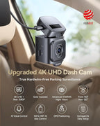 VD1 Pro Solar Dash Cam Front and Rear, 4K+1080P Dash Camera for Cars, Battery Powered Parking Mode, Starvis Night Vision, 32 GB Card Included, 5GHz WiFi, GPS, Wide Angle,Voice Control