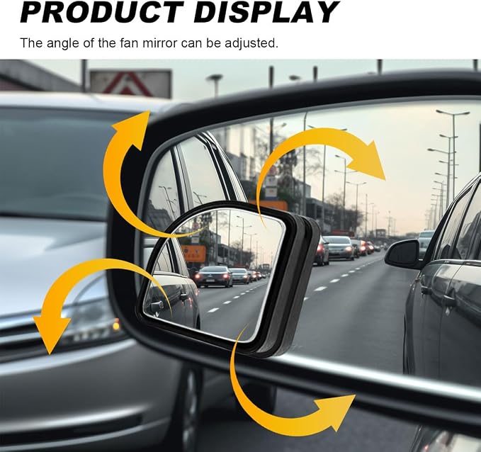 2PCS Fan Shaped Blind Spot Mirrors for Cars, 360 Degree Convex Wide Angle Rear View Mirror, Adhesive HD Glass Side Mirror, Universal Auxiliary Safety Parking Mirror for Cars SUVs Trucks (Black)