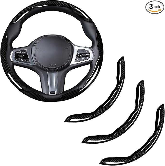 Carbon Fiber Steering Wheel Cover, Snap on Car Steering Wheel Cover Set Accessories 3pcs Wrap Grip Non Slip Protector Universal Glossy Black