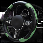 Car Steering Wheel Cover, 15 Inch Leather Breathable Auto Steering Wheel Protector, Comfortable Non-Slip Vehicle Steering Wheel Covers, Universal Car Accessories (Green, with Lining)