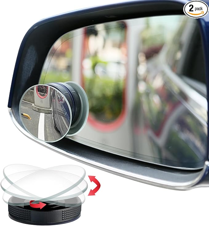 Suction Cup Blind Spot Mirror, 2" HD Glass Frameless Removable Convex Wide Angle Rear View Mirror (Round, Pack of 2)