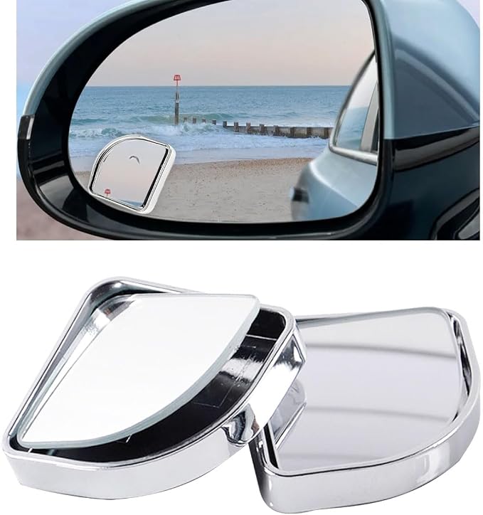 2PCS Car Fan Shaped Blind Spot Mirrors, HD Glass Wide Angle Car Side Mirrors with Housing, Self-Adhesive Adjustable Convex Rearview Mirror, Vehicle Parking Safety Accessories (Silver)