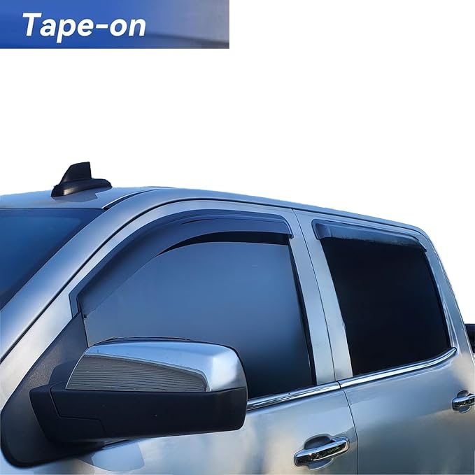 Window Rain Guards for 2014-2018 Chevrolet Silverado/GMC Sierra 1500 | 4PCS Tape On Window Deflectors Vent Visors fit for 2015-2019 2500HD 3500HD Crew Cab,Weatherproof, Easy Installation
