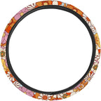 Retro Hippie Flower Pattern Universal Steering Wheel Cover Sweat Absorption Car Wheel Cover Polyester Cover with Anti-Slip Lining Car Decoration Fit Most Van Truck Car SUV