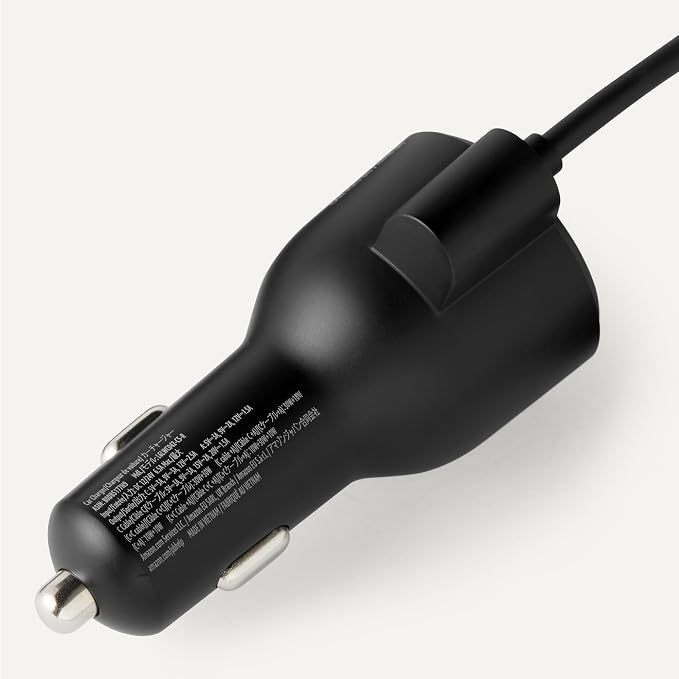 Fast-Charging Car Charger, 60W, 1 USB-C Port (30W), 1 USB-A Port, 1 Built-in Coiled USB-C Cable (30W), Black