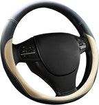 Beige Car Steering Wheel Cover, Nappa Leather, Bottom Color Blocking, Universal 14.5-15 Inch Leather Anti-Slip Breathable Auto Steering Wheel Covers for Men Women