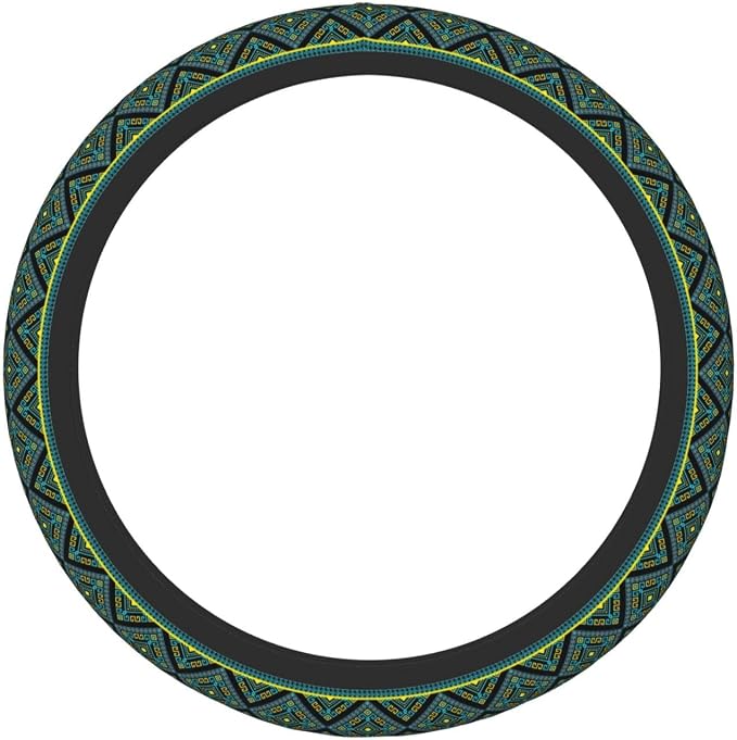 Geometric Steering Wheel Cover Car Elastic Steering Wheel Protector | Bohemian Style Blue Gold Anti-Slip Car Accessories Interior for Women Men Universal 15 Inch