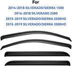 Window Visors Rain Guards for 2014-2018 Chevy Silverado/GMC Sierra 1500 Full-Size Cab, Out-Channel Window Vent Wind Deflectors Visors Shades for 2015-2019 Silverado/Sierra 2500HD 3500HD Crew Cab