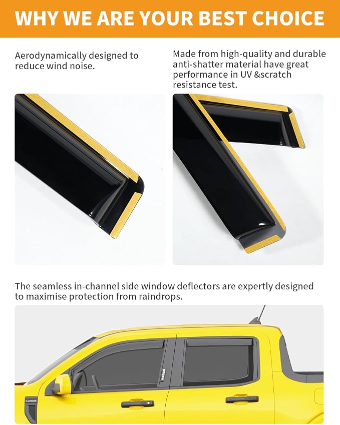 in-Channel Window Rain Guards Fit for Ford Maverick 2022 2023 2024 2025 2026 Rain Guard Extra Durable Window Deflectors Visors Truck Vent Visors Vent Shades Car Accessories