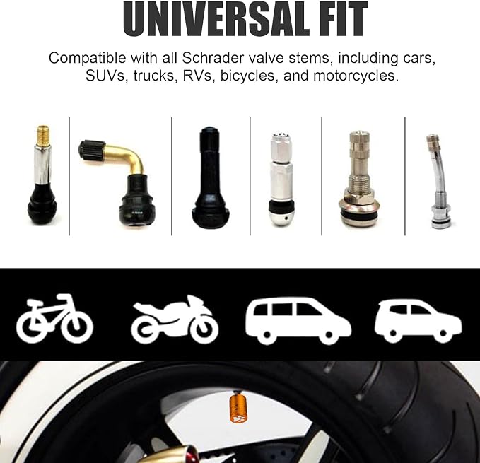 Tire Valve Stem Caps - (4 Pack) Cat Paw Print Metal Air Caps with Plastic Liner, Durable, Corrosion Resistant and Leak-Proof, Universal Fit for Cars, Trucks, Motorcycles, and Bikes - Orange
