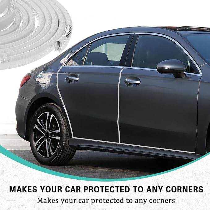 33ft (10m) Car Door Edge Guards, Car Door Protector, No-Glue Required Rubber Seal U Shape Automotive Door Entry Guard, Auto Door Edge Molding Protection for Most Vehicles (White, 33Ft)