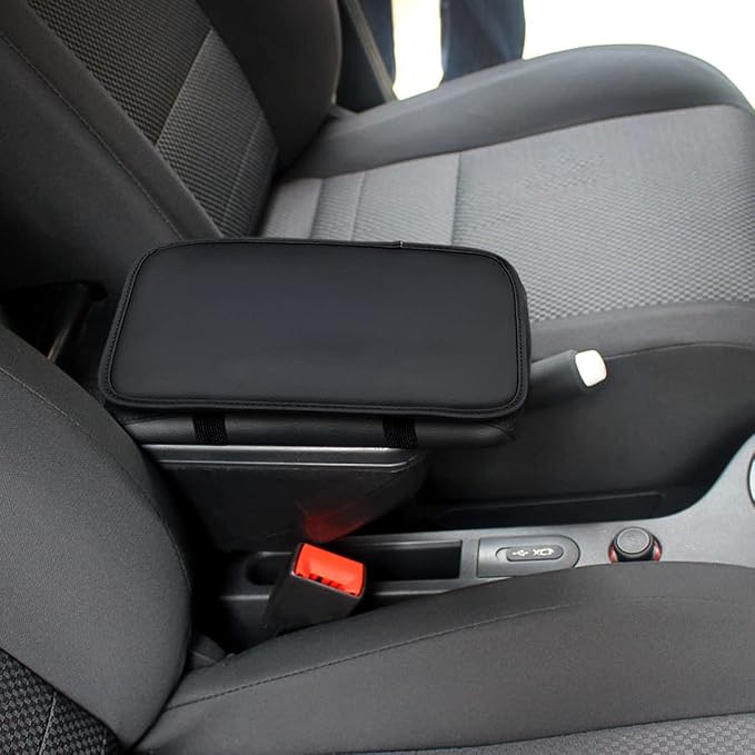 Leather Center Console Cushion Pad, 11.4"x7.4" Waterproof Armrest Seat Box Cover Fit for Most Cars, Vehicles, SUVs, Comfort, Car Interior Protection Accessories (Black/Skin)