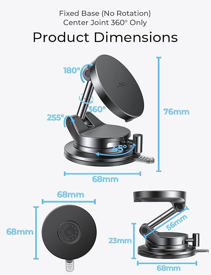 for 15W Magsafe Car Mount Charger, Magnetic Phone Holders for Your Car, Magnetic Wireless Car Charger, Suction Phone Mount for Car Accessories, Car Mount for iPhone 17 Pro Max 16 15 14 13 12 | [Lever Lock & Easiest Mount] Magsafe Car Mount Charge...