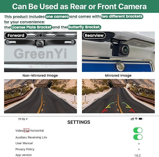 WiFi Car Backup Camera, 5G 720P HD Car License Plate Rear/Front View Reverse Camera for iPhone iPad Android Smart Phones Tablets Which Support Double Band WiFi