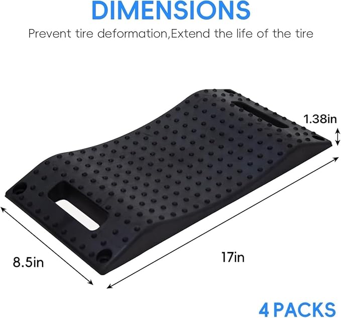 Tire Saver Ramps Rubber Material Anti-Slip Pad Design,Car Tire Wheel Ramps for Flat Spot and Flat Tire Prevention, Tire Savers for Storage with Carrying Bag, Easy to Store 4 Pack (Black)