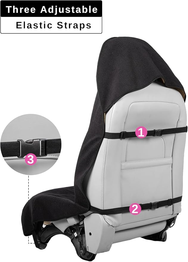2PCS Terry Cloth seat Cover Universal Waterproof Car Sport Towel Seat Cushion Non-Slip Sweat-Absorbent Towel Cloth Suitable for Gym Workout, Universal Fit for Car SUV Van-Black