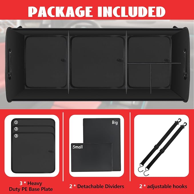 Heavy Duty Collapsible 95 L Capacity Car Trunk Storage Organizer,Multi-Compartment Pockets, Adjustable Straps - Ideal for Travel, Camping, Shopping,Perfect for SUV, Truck, Sedan