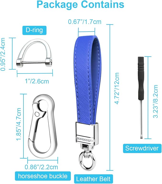Genuine Leather Car Keychain,Universal Heavy Duty Metal Key Chain Accessories,Car Fob Key Keychain Holder with 360 Degree Rotatable Snap Swivel and Anti-Lost D-Ring for Men Women(Dark Blue)