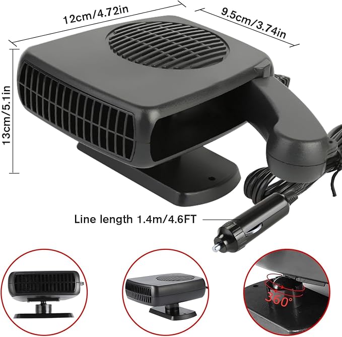 Summer Car Cool Down Fan, 12V 150W 2-in-1 Portable Auto Heating Cooling Fan, Plug-in Cigarette Lighter Vehicle Windshield Defroster for All Vehicles