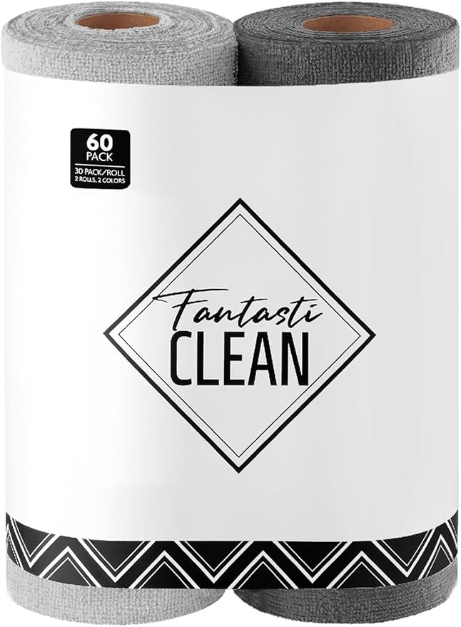 Microfiber Cleaning Cloth Roll -60 Pack, Tear Away Microfiber Towels, 12" x 12", Reusable, Washable, Scratch Free, Ultra Absorbent for All-Around Cleaning Supplies (Grey & DimGrey)