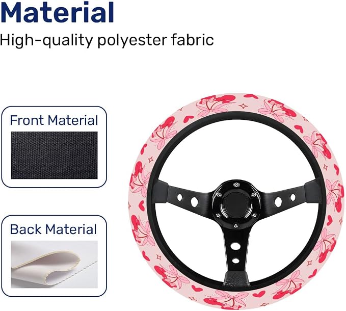 Pink Cartoon Mouse Steering Wheel Cover, Non Slip Polyester Car Wheel Protector for Car SUV Truck, Universal 15 Inch