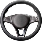 Breathable Car Steering Wheel Cover 15 inch Auto Universal Leather Wrap Non-Slip Steeringwheel Protector Automotive Interior Accessories, Black (Suit for 14 1/2-15 inch)