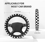 Black and White Checkered Flag Steering Wheel Cover Car Accessories Cute for Women Girls Girly Universal 15 Inch Neoprene Auto Interior Decor Anti Slip Car Truck Protector