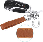 Genuine Leather Car Keychain,Universal Heavy Duty Metal Key Chain Accessories,Car Fob Key Keychain Holder with 360 Degree Rotatable Snap Swivel and Anti-Lost D-Ring for Men Women(Brown)