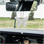 Bling Butterfly Diamond Car Accessories, Crystal Car Rear View Mirror Charms for Women, Car Decoration Lucky Gifts Hanging Interior Crystal Ornament Pendant Decor for All Cars (White)