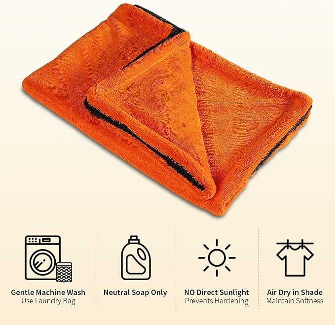 24"x36" Car Drying Towel, 1200GSM Microfiber Towel for Cars, Twisted-Loop Drying Towel Car Detailing, Double Sided Super Absorbent, No Water Spots, Label-Free Design Car Towel