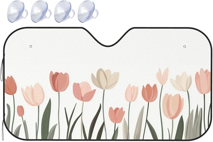 Windshield Sun Shade Tulip Flower Field Car Front Window Sunshade Cover for Truck SUV Blocks UV Rays Automotive Visor Interior Protector 55 x 30 inch
