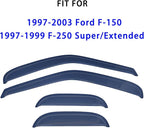 Window Rain Guards for 1997-2003 Ford F-150 & 1997-1999 F-250 Super/Extended Cab | Black Window Deflectors | Weatherproof, Easy Installation, Reduces Wind Noise | Sleek Design for Truck Protection