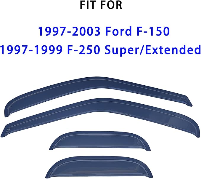 Window Rain Guards for 1997-2003 Ford F-150 & 1997-1999 F-250 Super/Extended Cab | Black Window Deflectors | Weatherproof, Easy Installation, Reduces Wind Noise | Sleek Design for Truck Protection