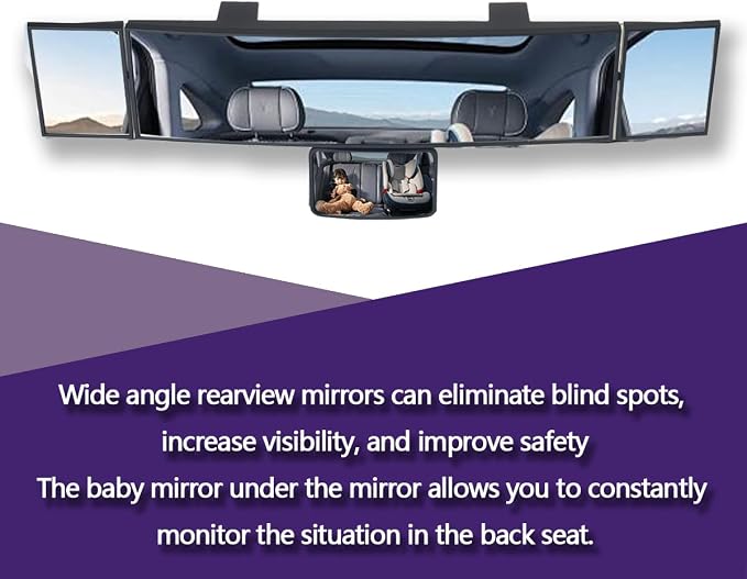Car Rear View Mirror, 15 Inch Panoramic Vehicle Convex Rearview Mirror, Clip-on Automotive Large Wide Angle Extended Rear View Mirror Accessories, Universal for SUV, Truck, RV