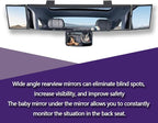 Car Rear View Mirror, 15 Inch Panoramic Vehicle Convex Rearview Mirror, Clip-on Automotive Large Wide Angle Extended Rear View Mirror Accessories, Universal for SUV, Truck, RV